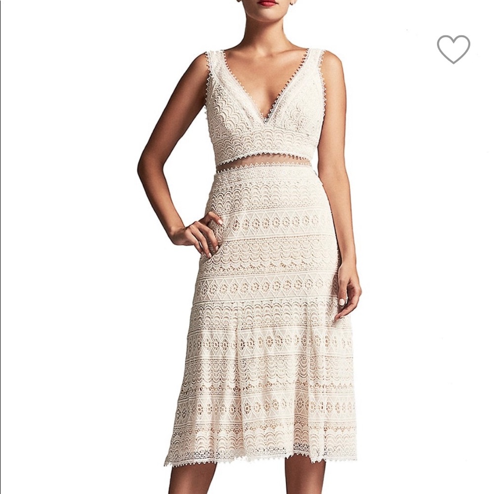 Tadashi Shoji white lace midi dress